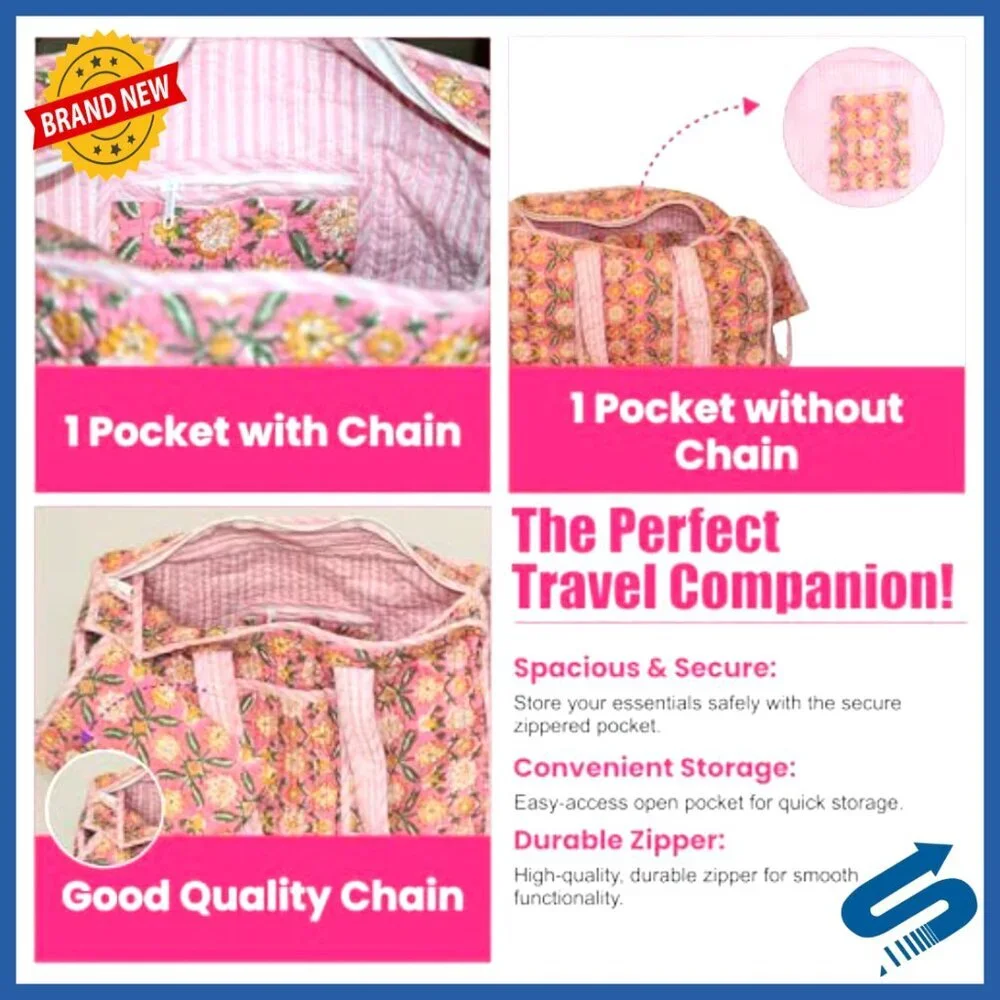 Quilted Cotton Tote Bag Spacious Lightweight Durable Washable